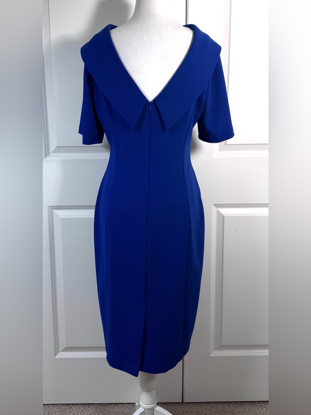 Adrianna Papell Cobalt Roll Neck Sheath Dress V Back Wedding Career Gala Size 10 - Picture 4 of 14